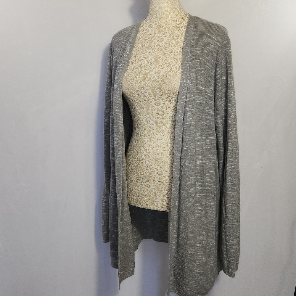 J Jill Women's Size L Gray Open Front Long Sleeve Cotton Linen Blend Cardigan - Picture 8 of 12